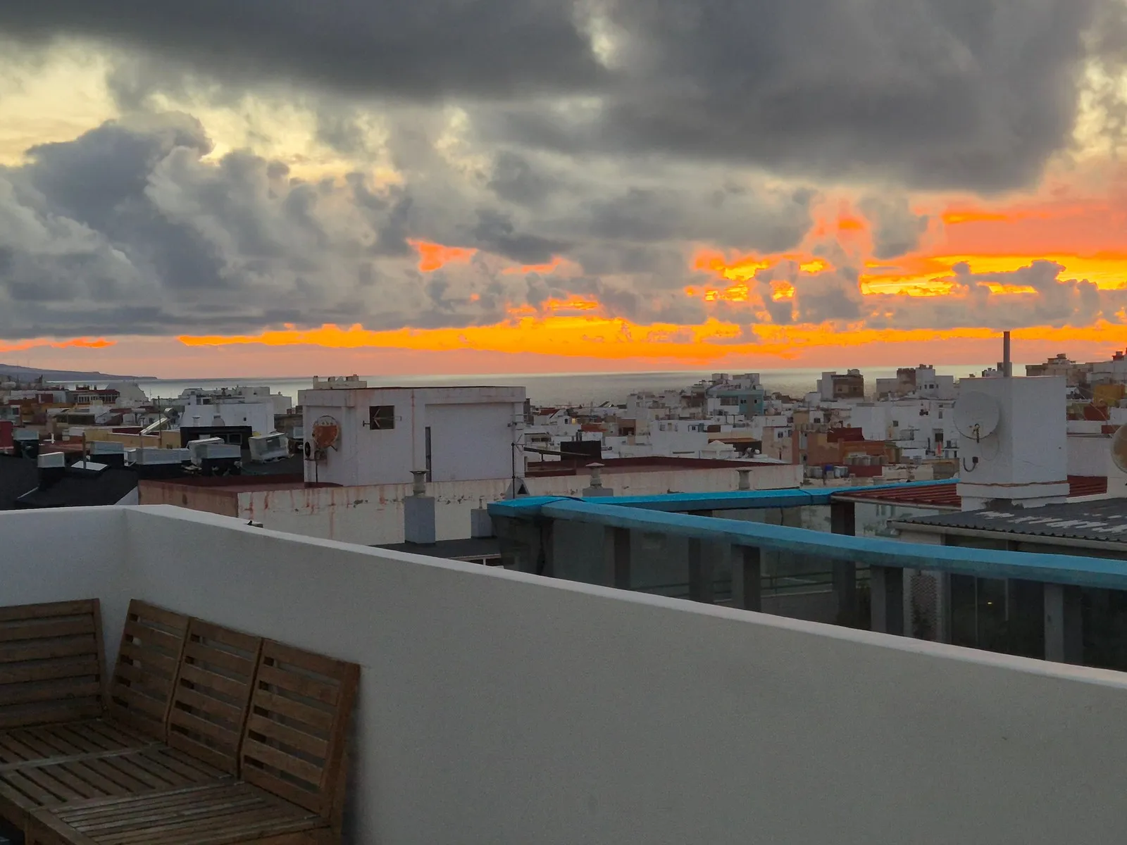Northern terrace at J48 Penthouse - sunset, red evening light